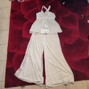 R & M Richards Shirt & Palazzo Pant Set White Woman Size 14